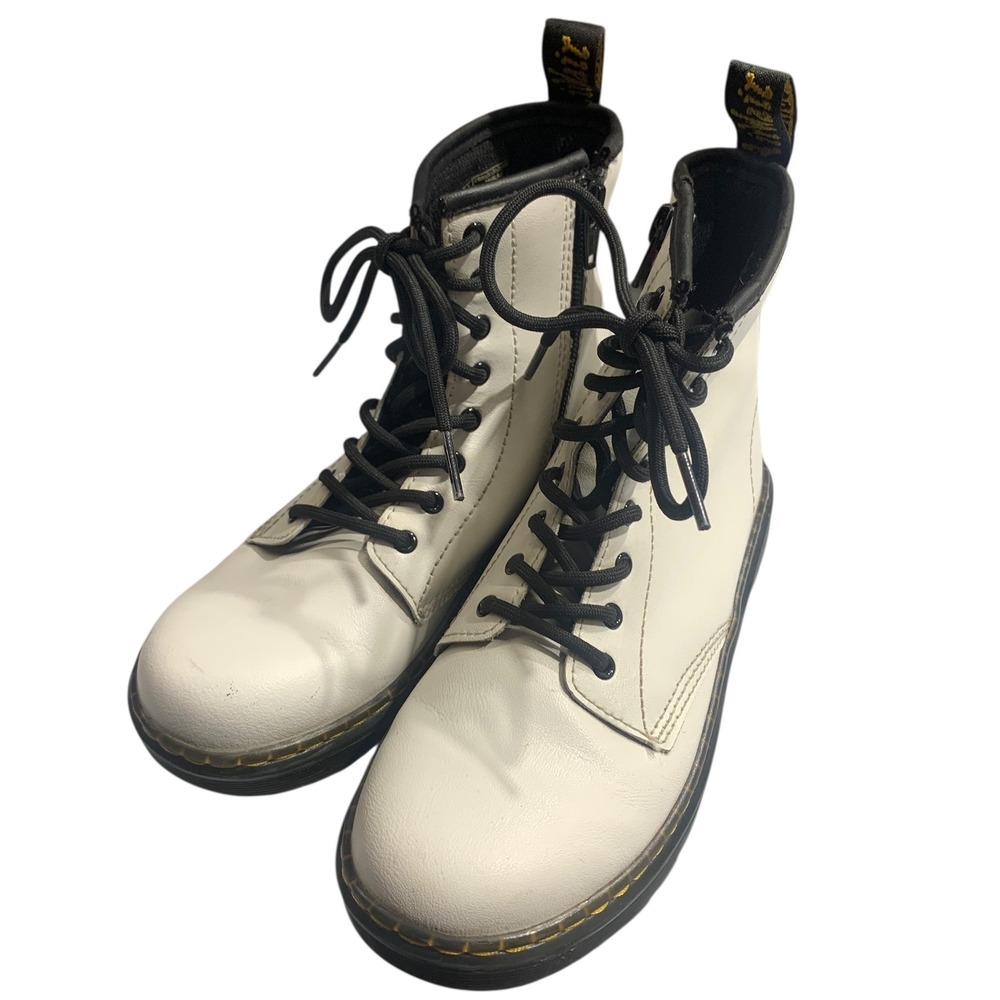 Dr Martens Kids White Zavala J Boots Size 4 US M 5 US L Side Zip Lace Up‎